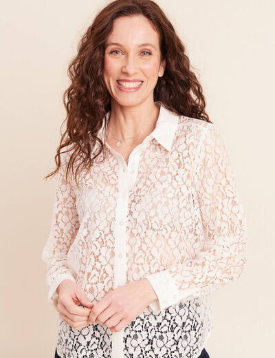 Chemise effet dentelle ecru femme