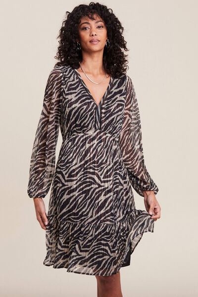Robe évasée manches longues noir femme