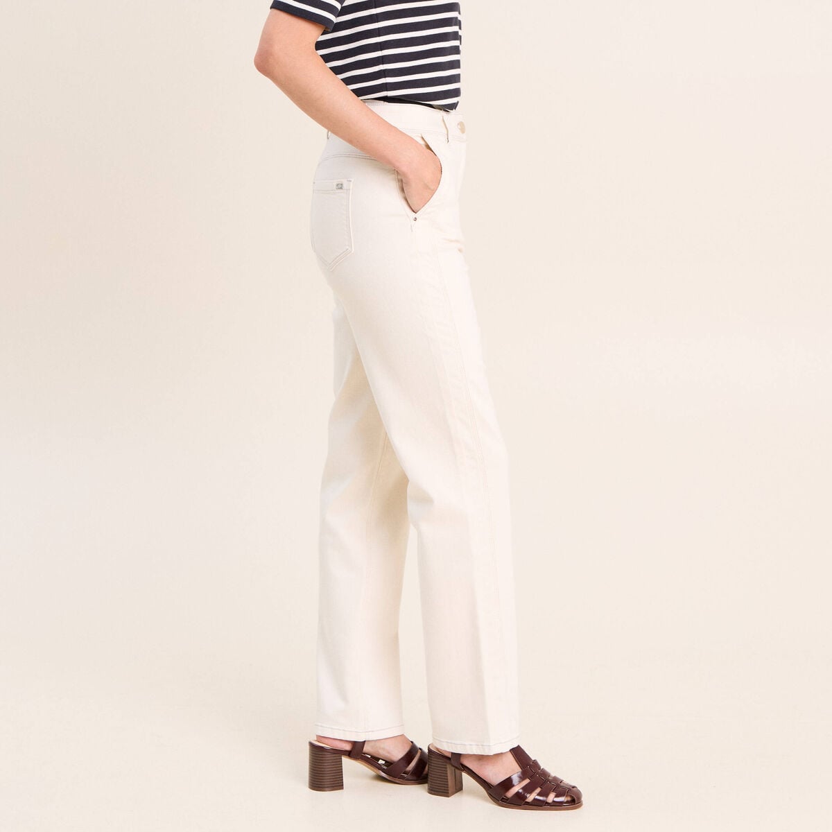 Jean taille haute sable femme