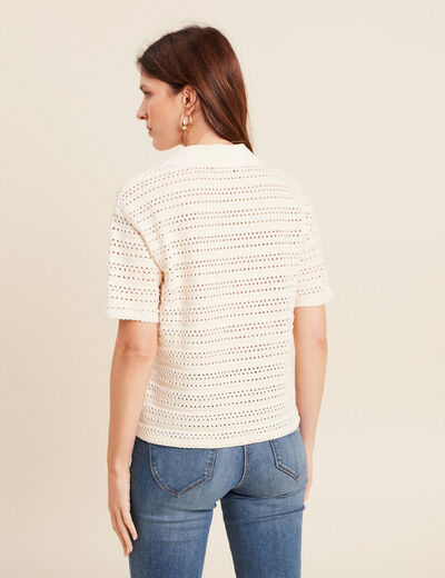 T-shirt ample macramé manches courtes ecru femme