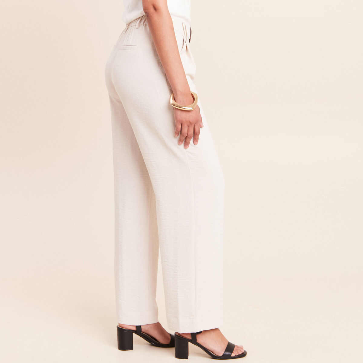 Pantalon large taille haute fluide gris clair femme