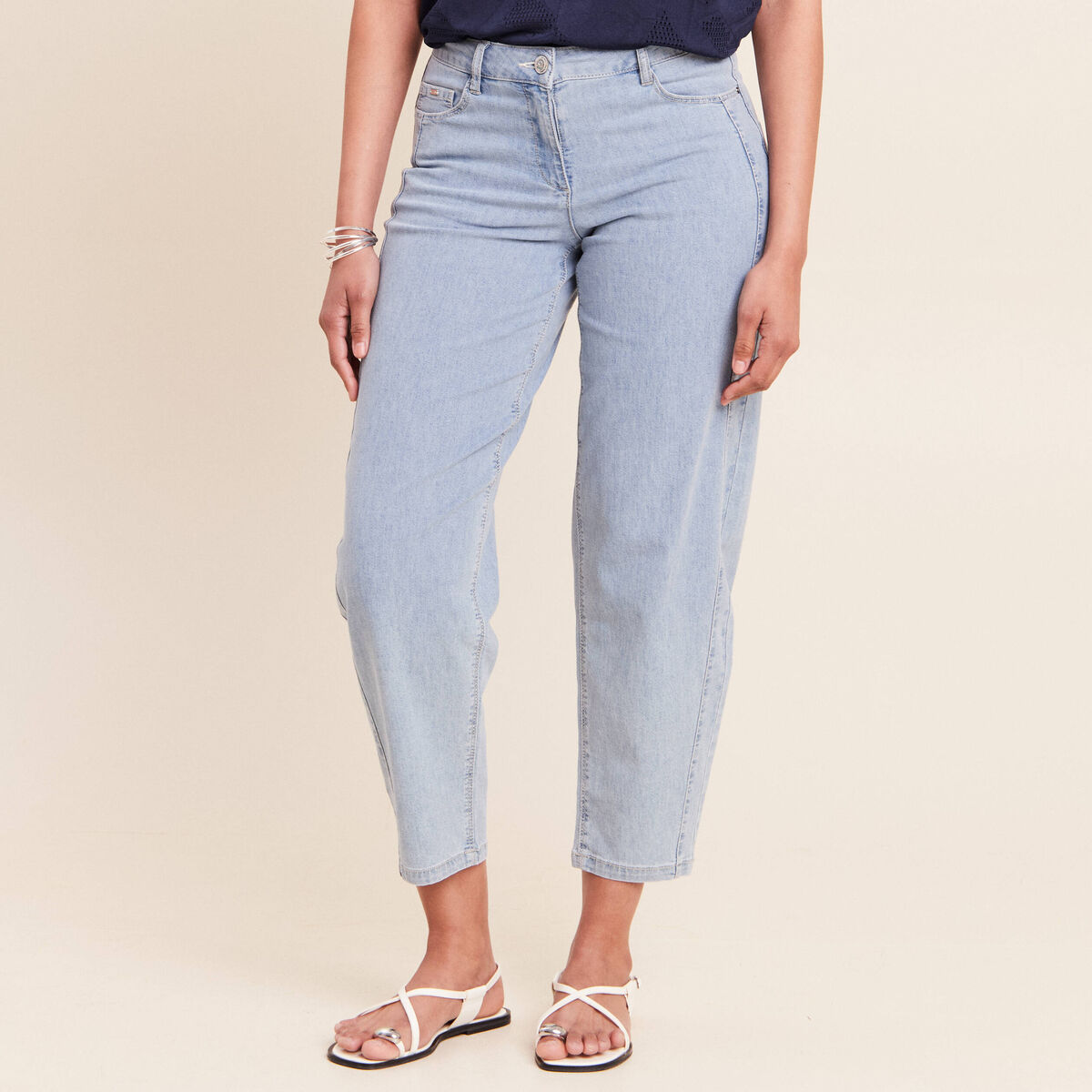 Jean coupe barrel 7/8&egrave;me denim bleach femme