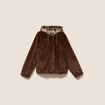 Manteau &agrave; capuche fausse fourrure marron fonc&eacute; femme