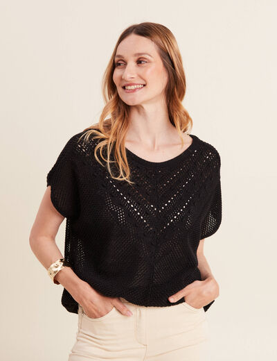 Pull manches courtes noir femme