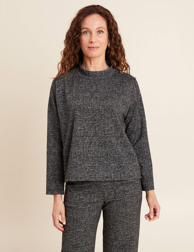 Top manches longues col montant gris femme