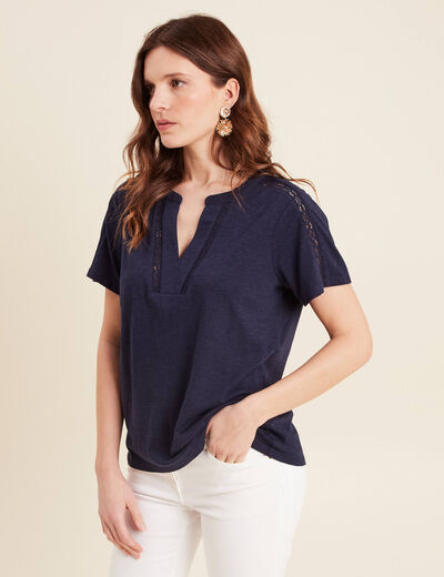 T-shirt manches courtes bleu marine femme