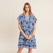 Robe évasée col tunisien bleu femme