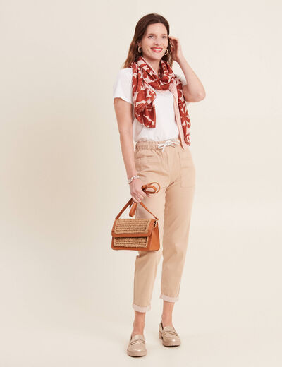 Pantalon coupe mom 7/8&egrave;me sable femme