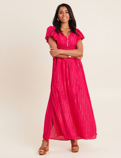 Robe longue droite fluide rose fushia femme