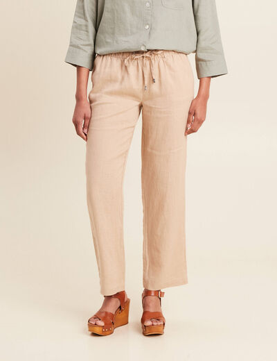Pantalon flou 7/8ème en lin sable femme