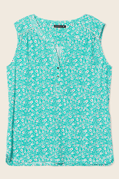 Débardeur col tunisien plis bleu fluo femme