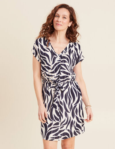 Robe droite fluide col en V bleu foncé femme