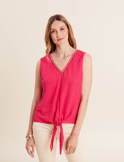 Débardeur sans manches noué rose framboise femme