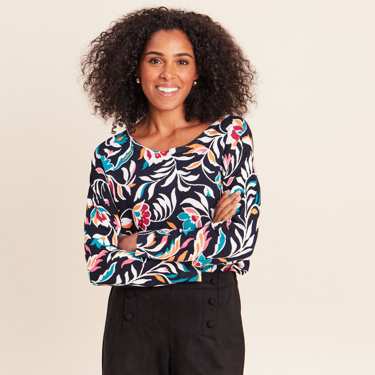 Pull manches longues bleu femme