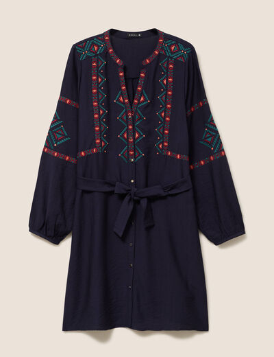 Robe brod&eacute;e col tunisien rouge femme