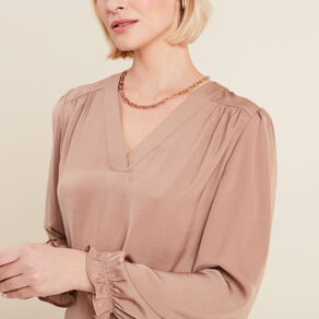 Blouse manches longues satin sable femme