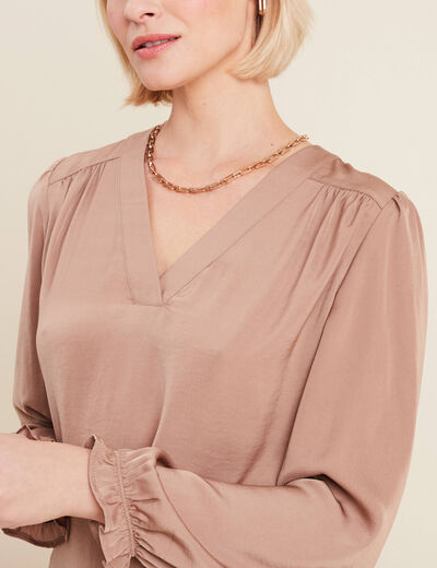 Blouse manches longues satin sable femme
