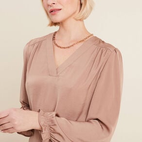 blouse manches longues satin sable femme Blouse manches longues satin sable femme