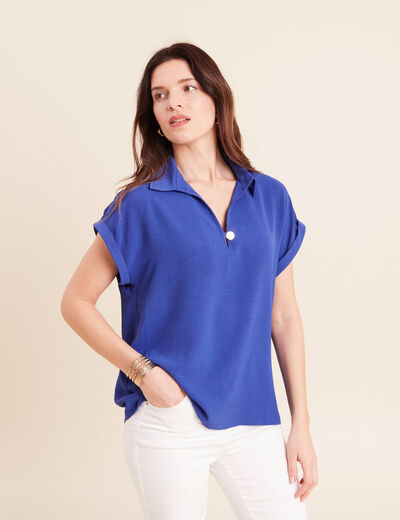 Blouse manches courtes bleu fonc&eacute; femme