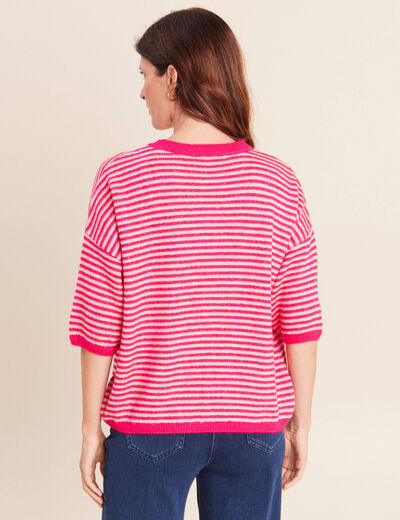 Pull droit col rond manches 3/4 rose femme