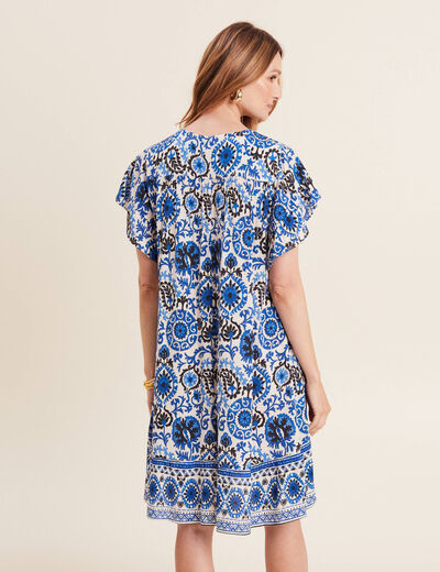 Robe évasée col tunisien bleu femme