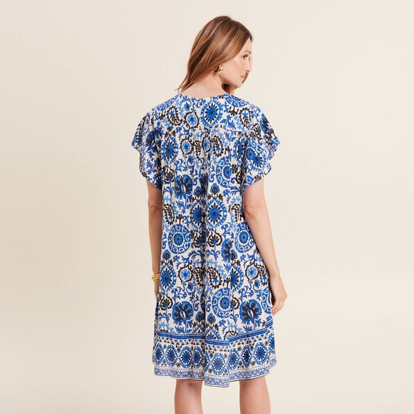 robe evasee col tunisien bleu femme Robe évasée col tunisien bleu femme