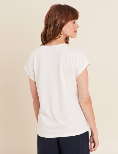 T-shirt col V manches courtes ecru femme