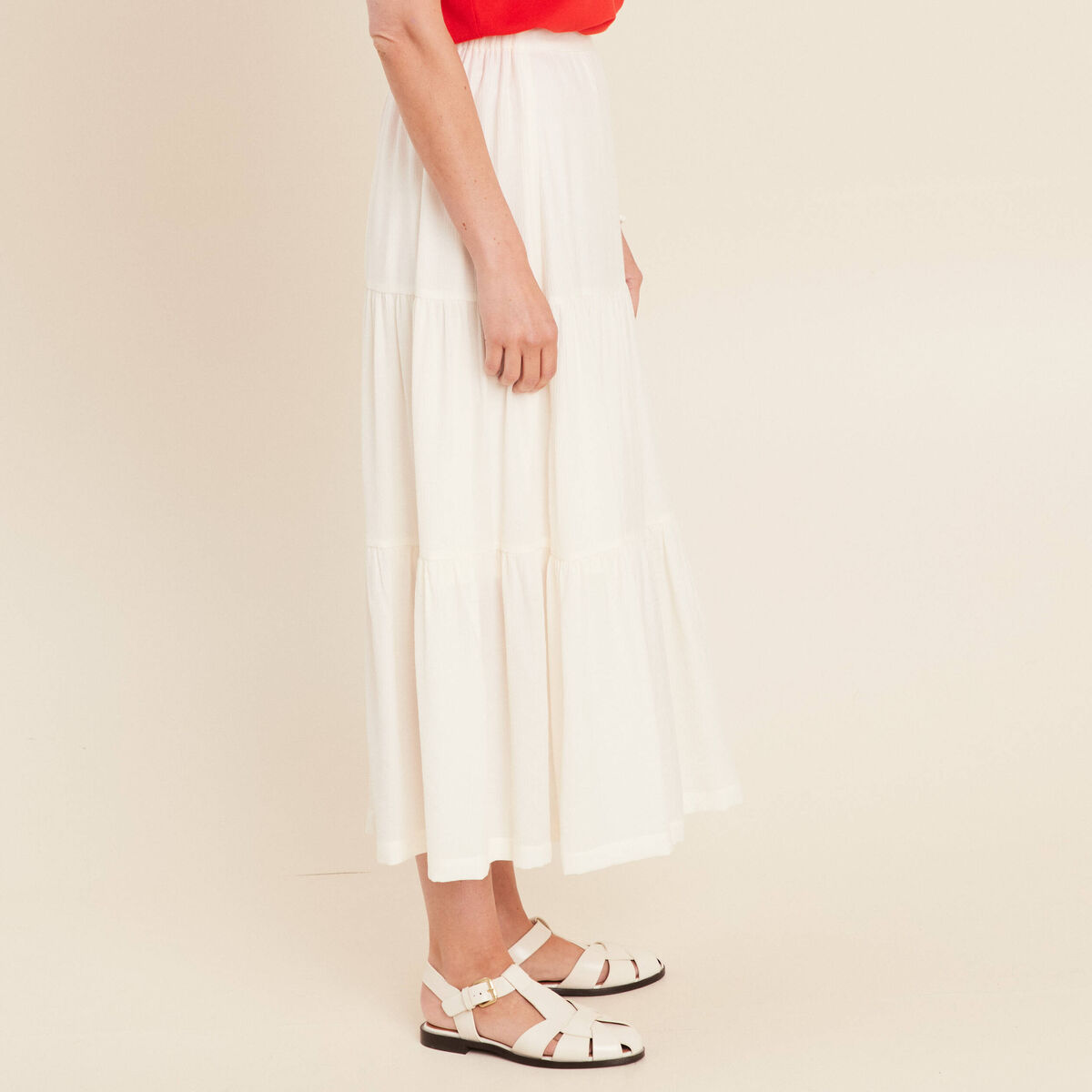 Jupe longue évasée ecru femme