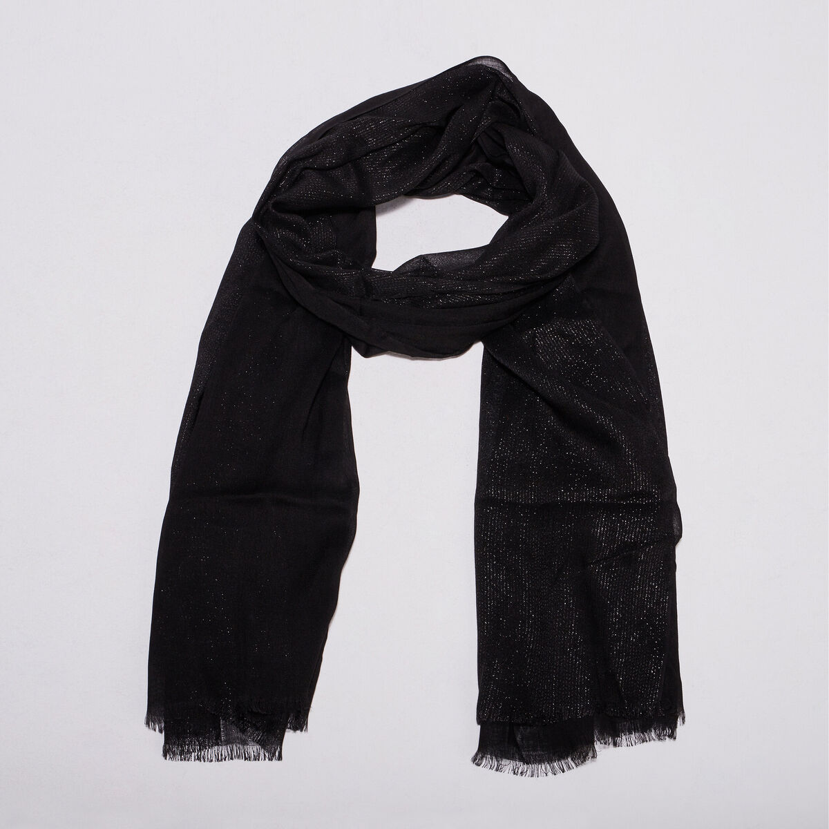Foulard brillant &agrave; franges noir femme