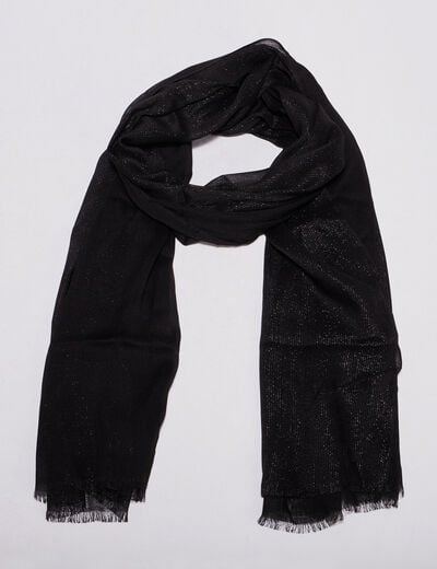 Foulard brillant &agrave; franges noir femme