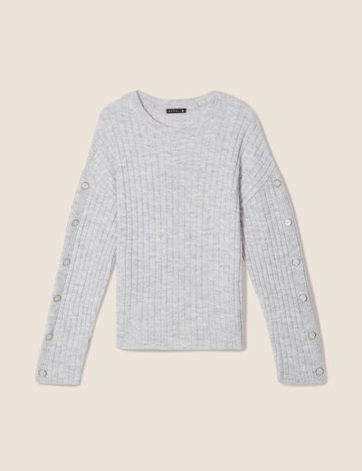 Pull manches longues côtelé gris clair femme