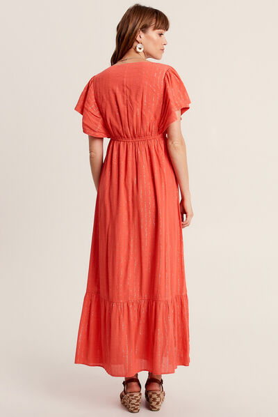 Robe longue évasée orange clair femme