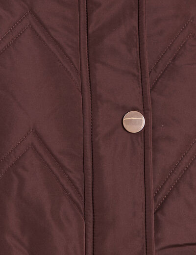 Doudoune courte doubl&eacute;e col amovible marron fonc&eacute; femme