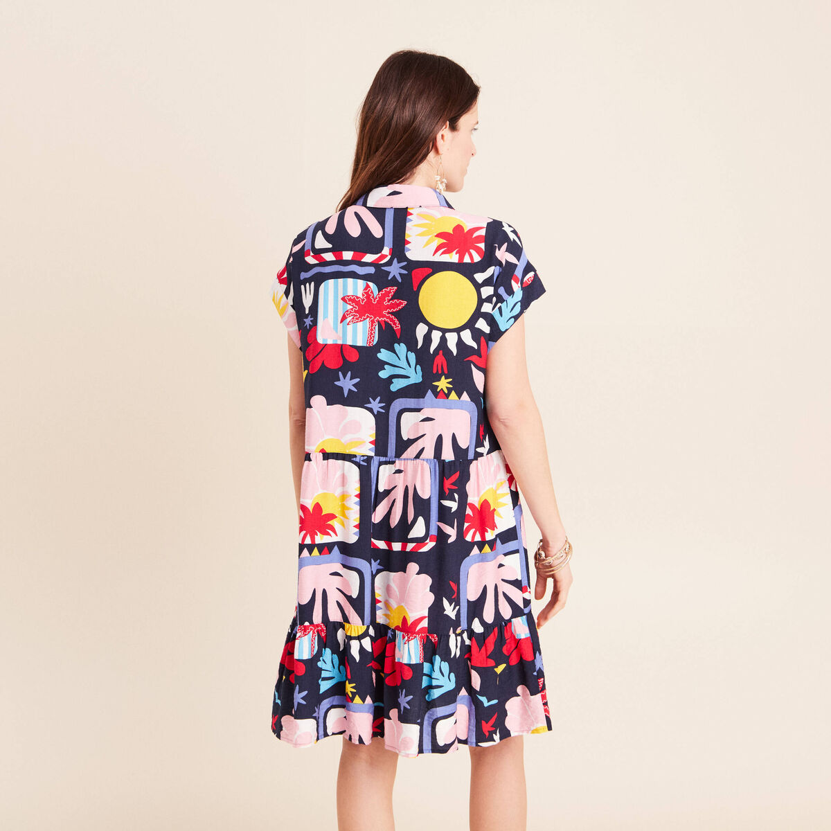 Robe courte &eacute;vas&eacute;e col chemise multicolore femme
