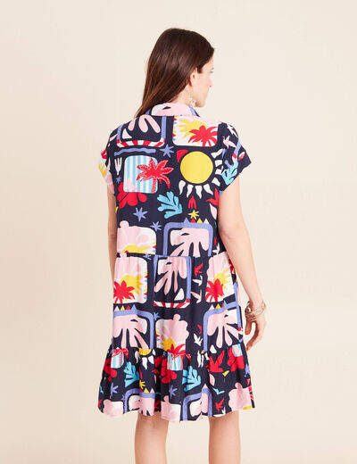 Robe courte &eacute;vas&eacute;e col chemise multicolore femme