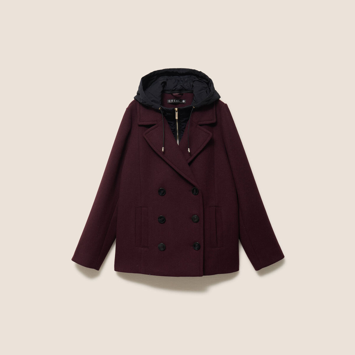 Caban doubl&eacute; avec capuche bordeaux femme