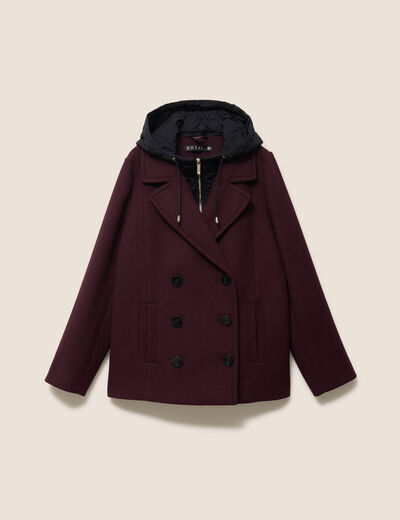 Caban doubl&eacute; avec capuche bordeaux femme