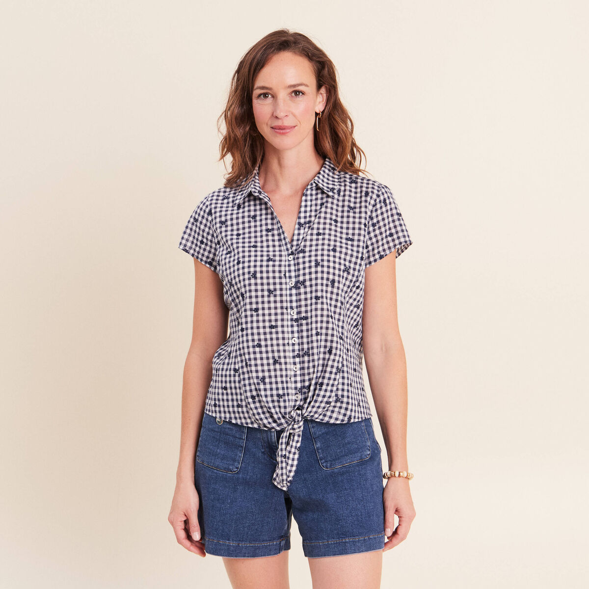 Chemise nou&eacute;e bleu femme