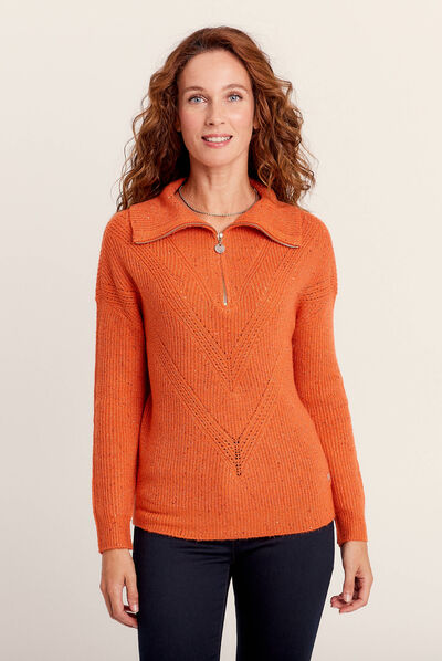 Pull manches longues orange femme