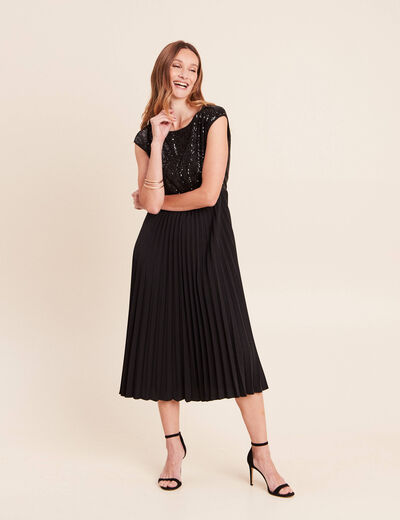 Robe midi &eacute;vas&eacute;e noir femme