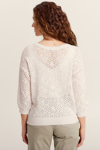 Gilet boutonné ajouré ecru femme
