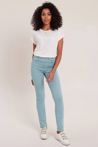 Pantalon ajusté taille haute bleu canard femme
