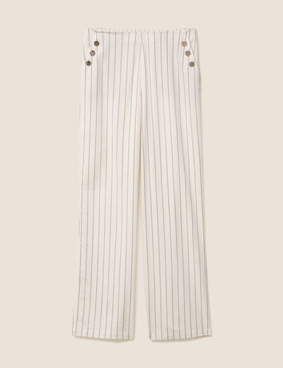 Pantalon taille haute aspect lin blanc femme