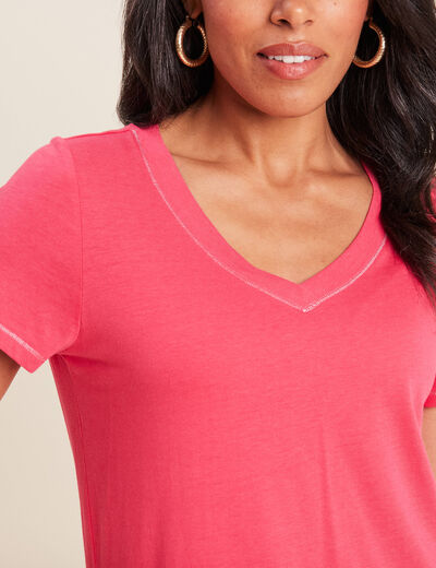 T-shirt manches courtes rose framboise femme