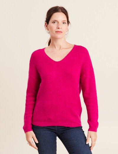 Pull manches longues rose fushia femme