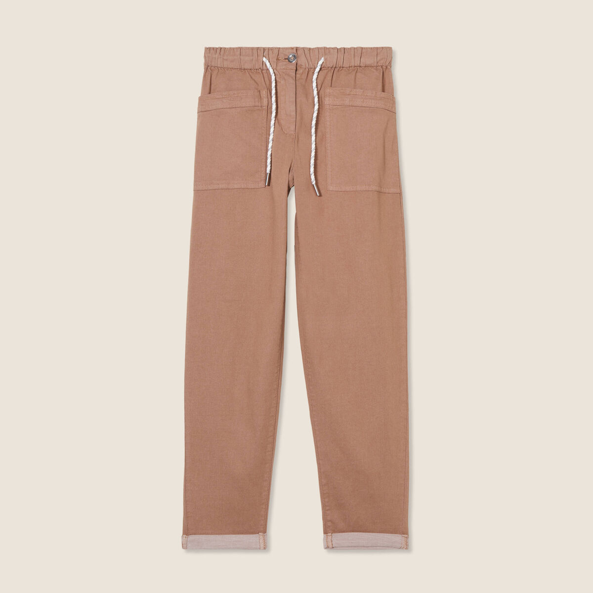 Pantalon coupe droite à coulisse taupe femme