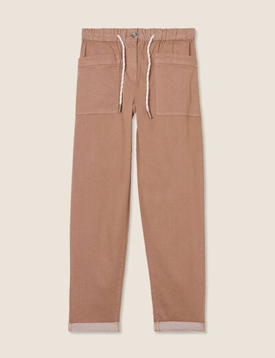 Pantalon coupe droite à coulisse taupe femme