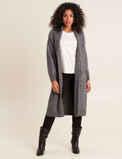 Gilet long manches longues gris foncé femme