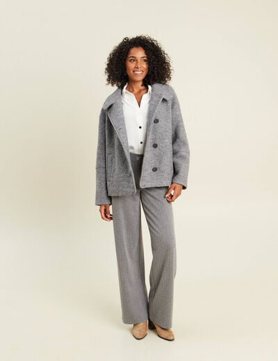 Manteau doubl&eacute; col montant gris clair femme