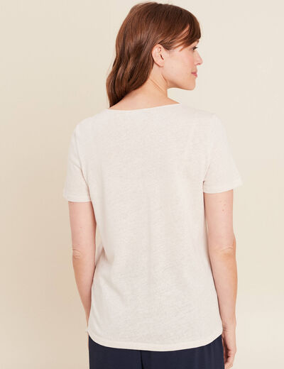 T-shirt manches courtes col en V gris clair femme